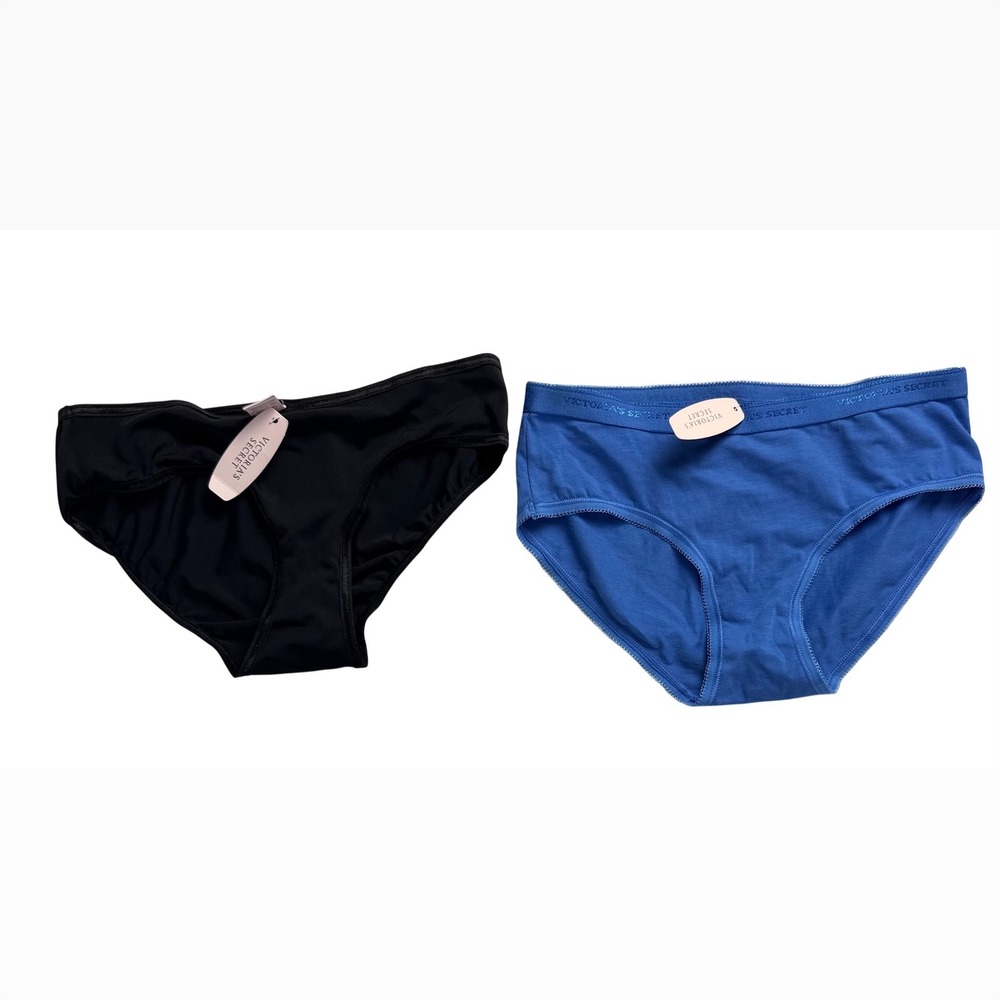 Victoria's Secret Panties Lot‎ of 2 Black Bikini Blue Hiphugger XS New With Tags